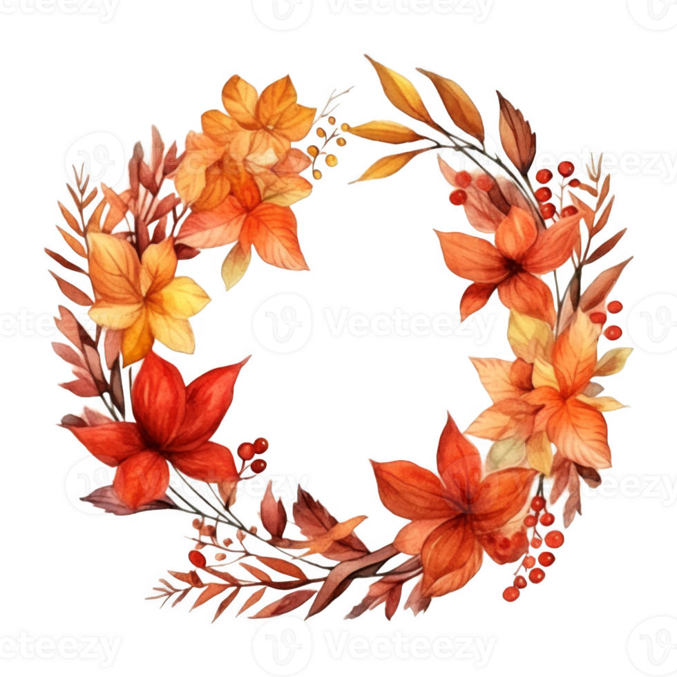 Watercolor Wreath of Autumn Leaves and Berries png