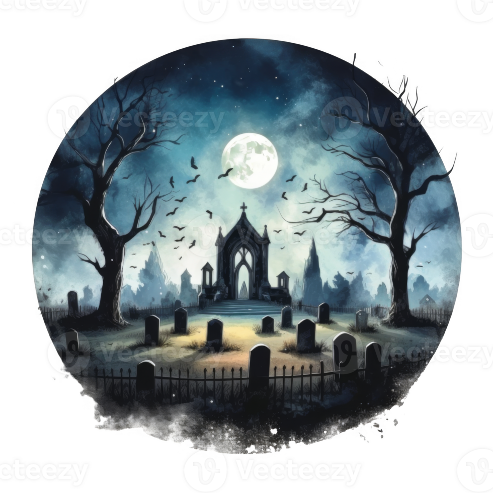 A Gothic Graveyard Under a Full Moon png
