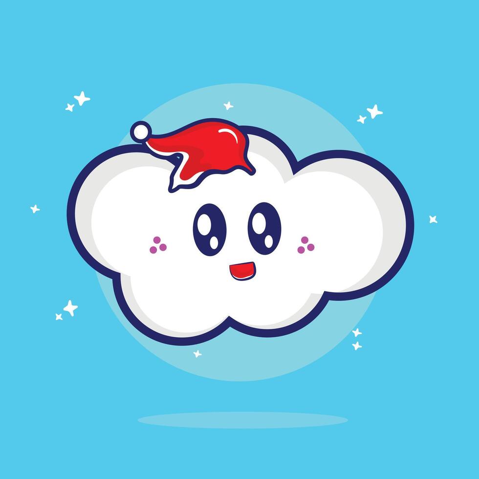 Cute smile White Cloud with Santa Hat Cartoon Icon Illustration vector