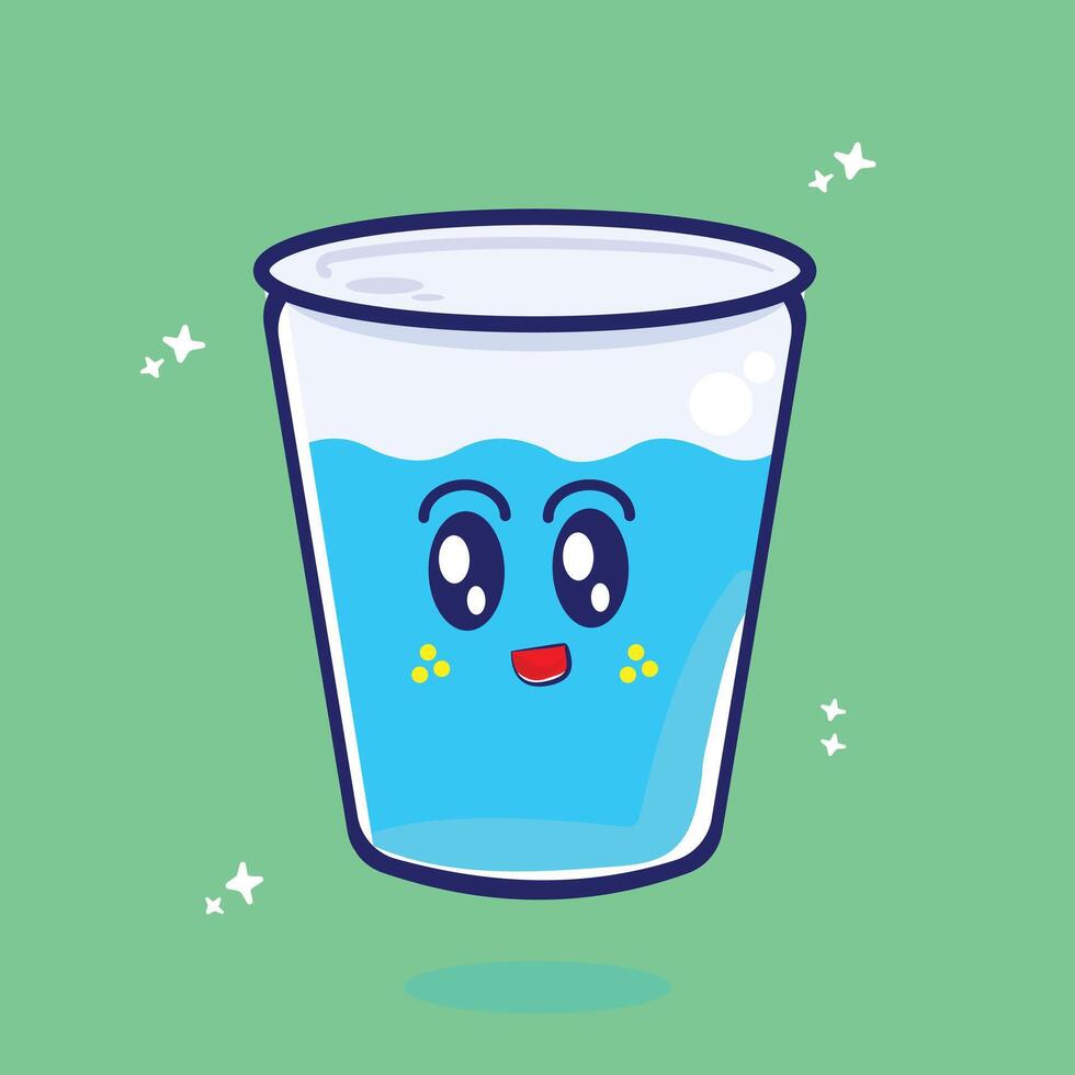 Cute smile Glass of water Cartoon Icon Illustration vector