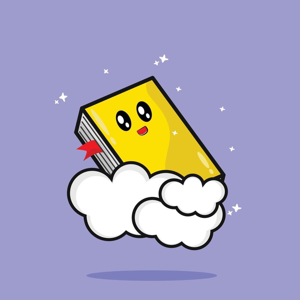 Cute smile Yellow Book Sleep in the Cloud Cartoon Icon Illustration vector