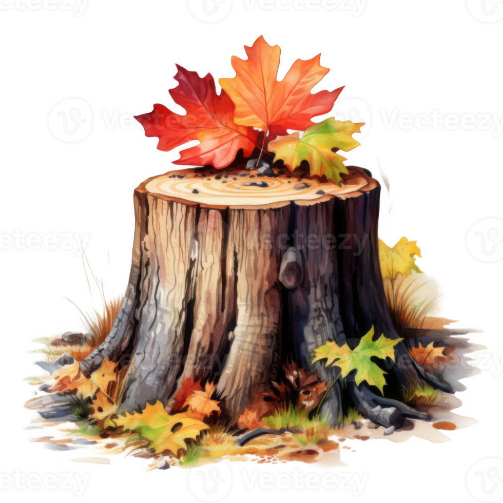 A Tree Stump with Fallen Autumn Leaves png