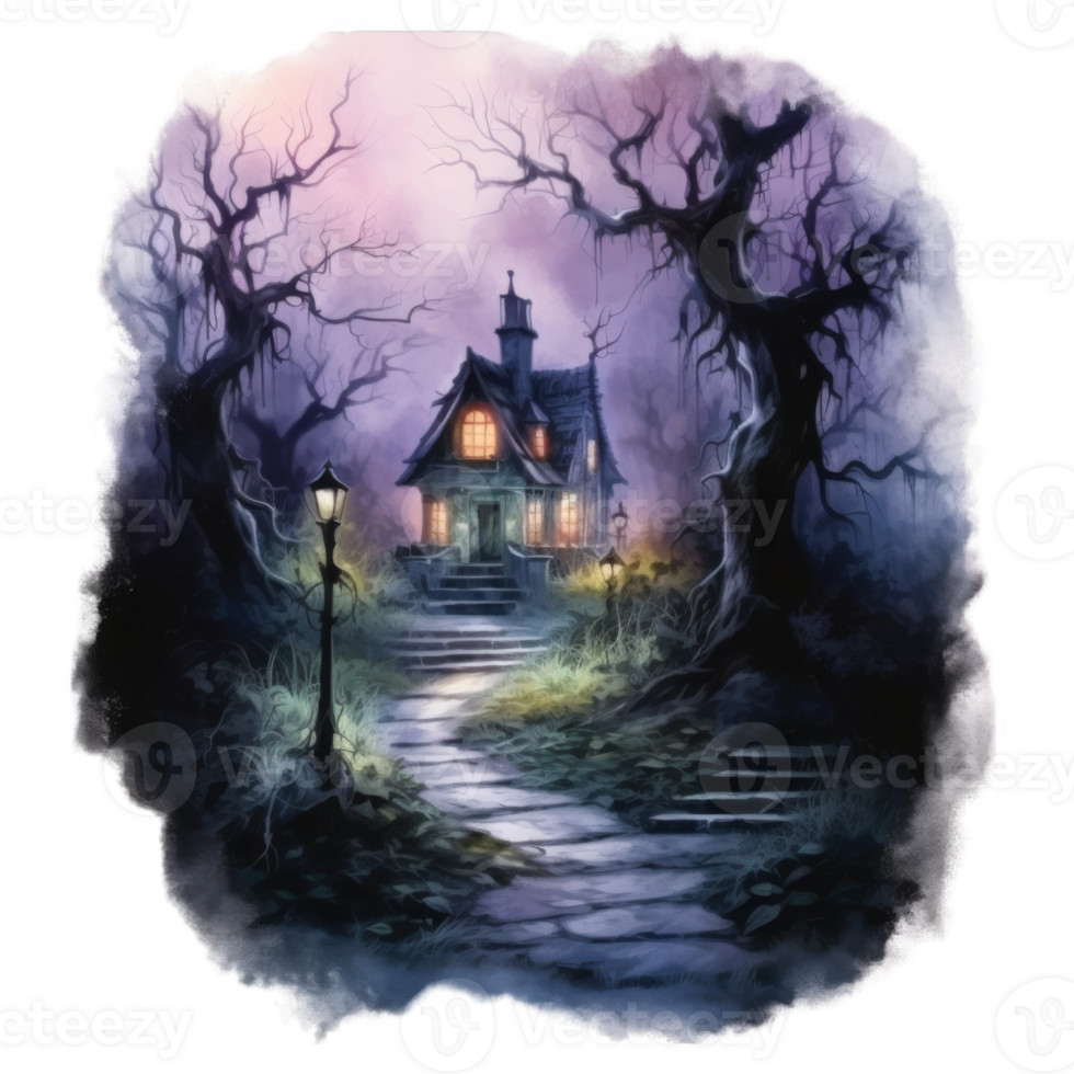 A Mystical Cottage Nestled in a Foggy Forest png