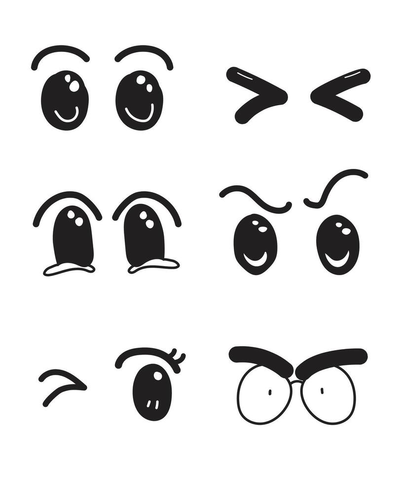 Set of cartoon eyes handdrawn for element, facial expression, face vector