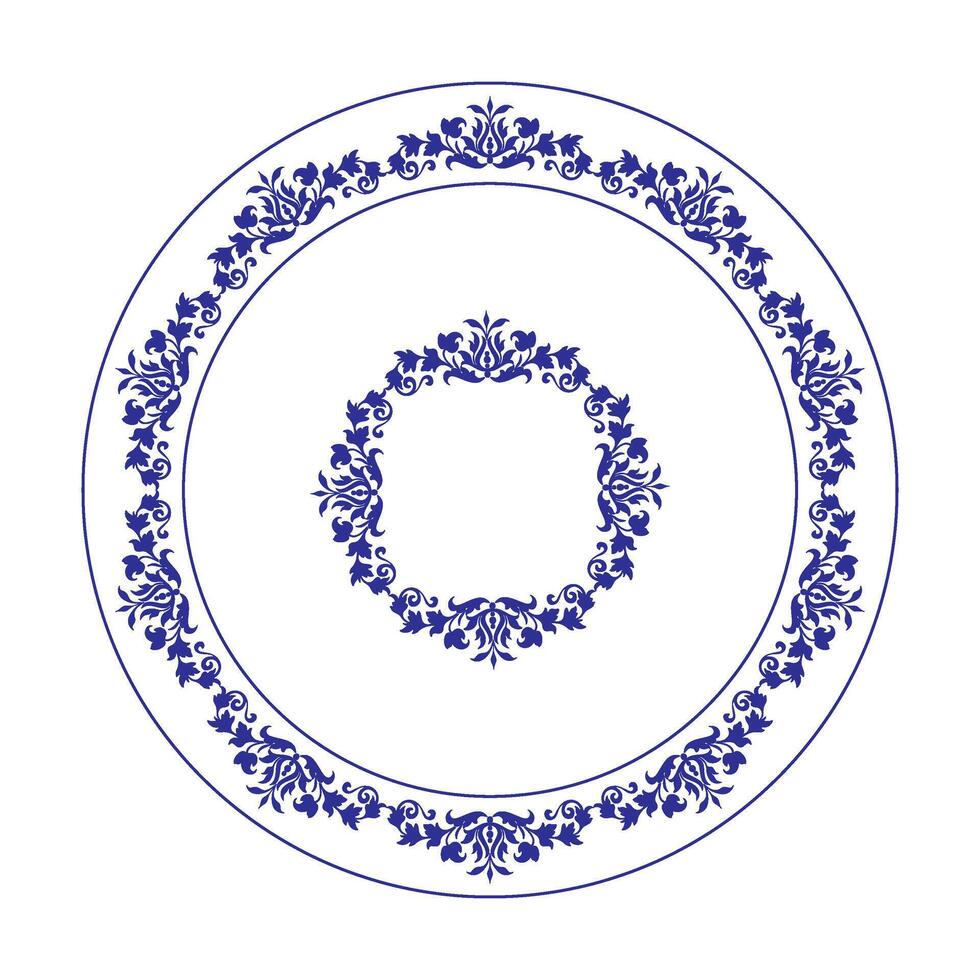Blue White Round Frame With A Large Element In The Center For Round Surfac, Household Utensil, Embroidery vector