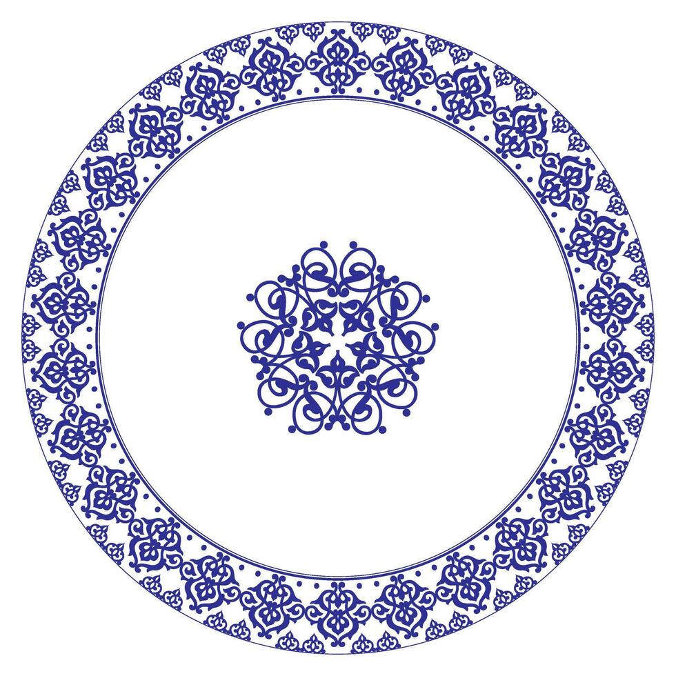 Blue Round Islamic Ornament Frame Arabesque vector