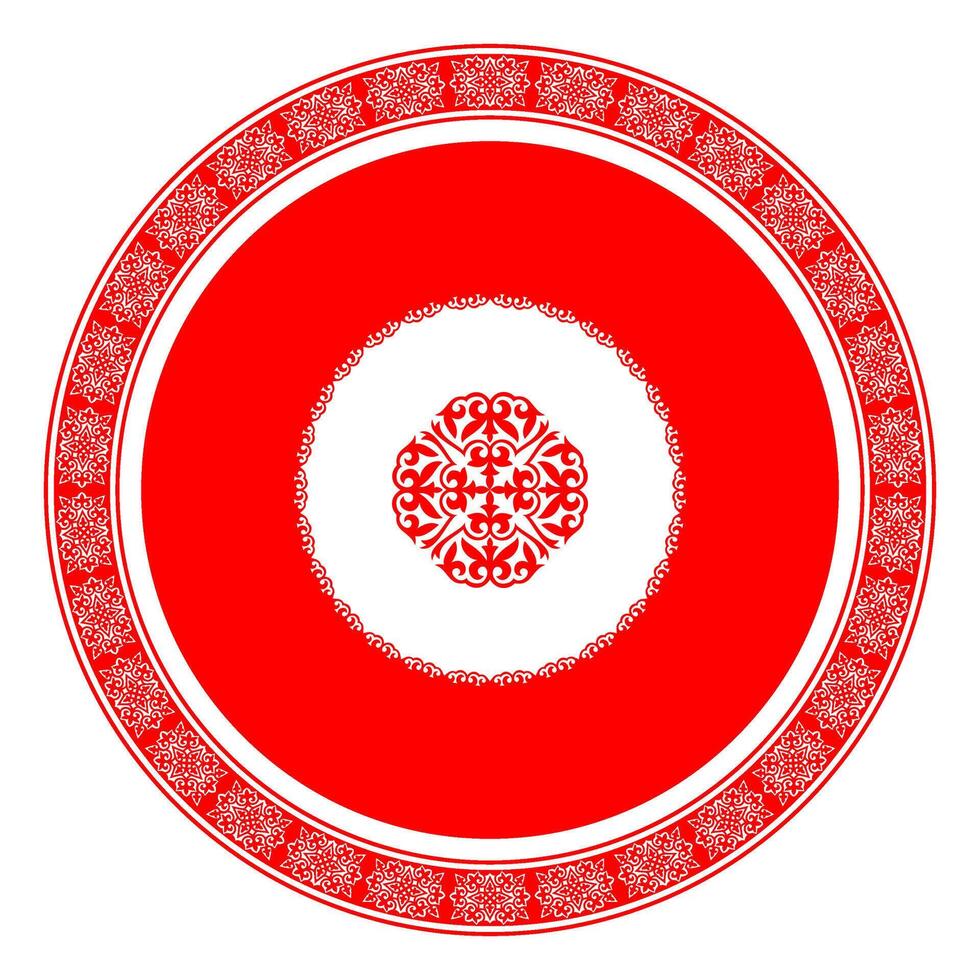 Template Red Round Kazakh Frame, Ethnic Ornament, Pattern vector