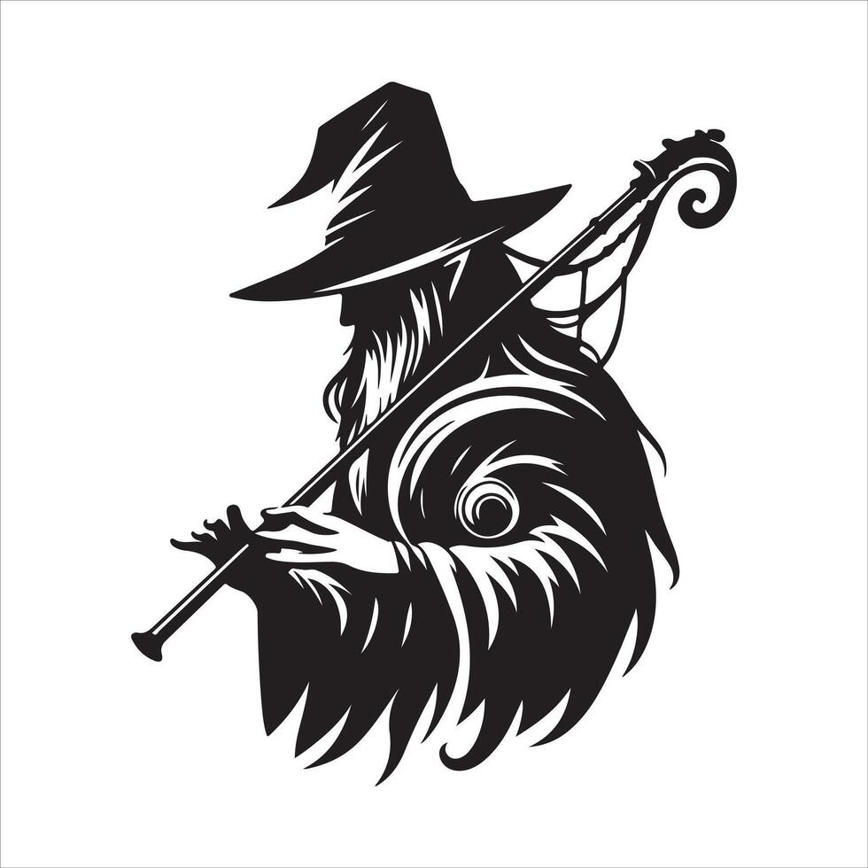 a wizard with a staff and hat vector