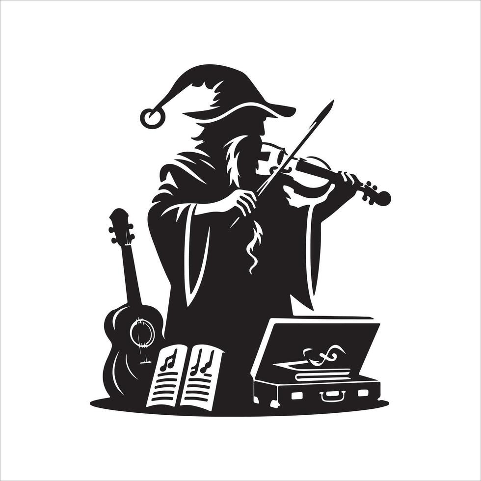 a wizard playing the violin and holding a guitar vector