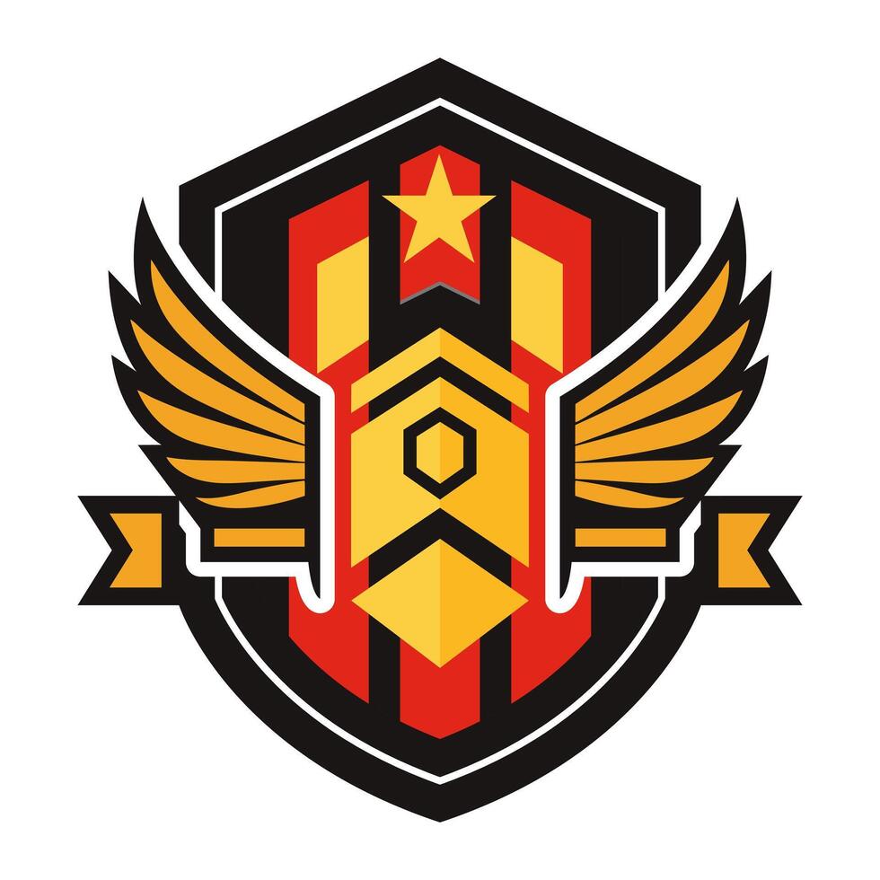 a shield with wings and a star on it vector