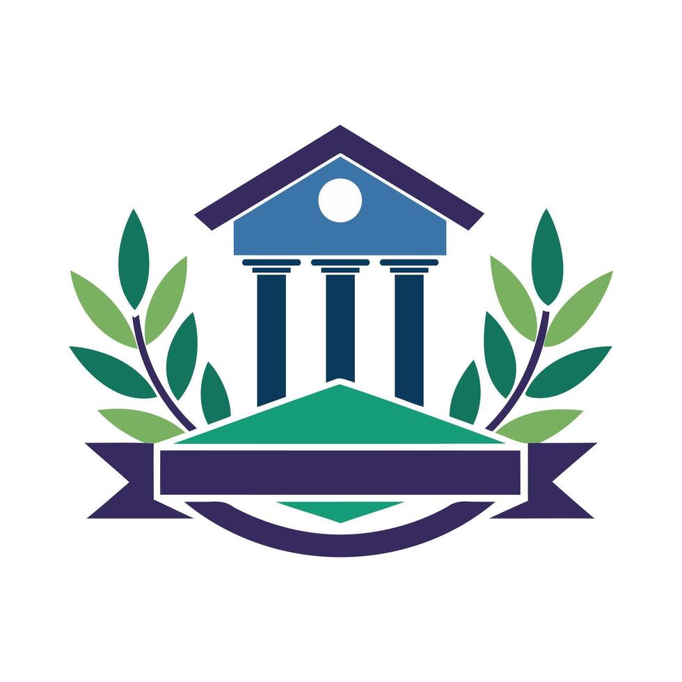 a logo for a school building with a green ribbon vector