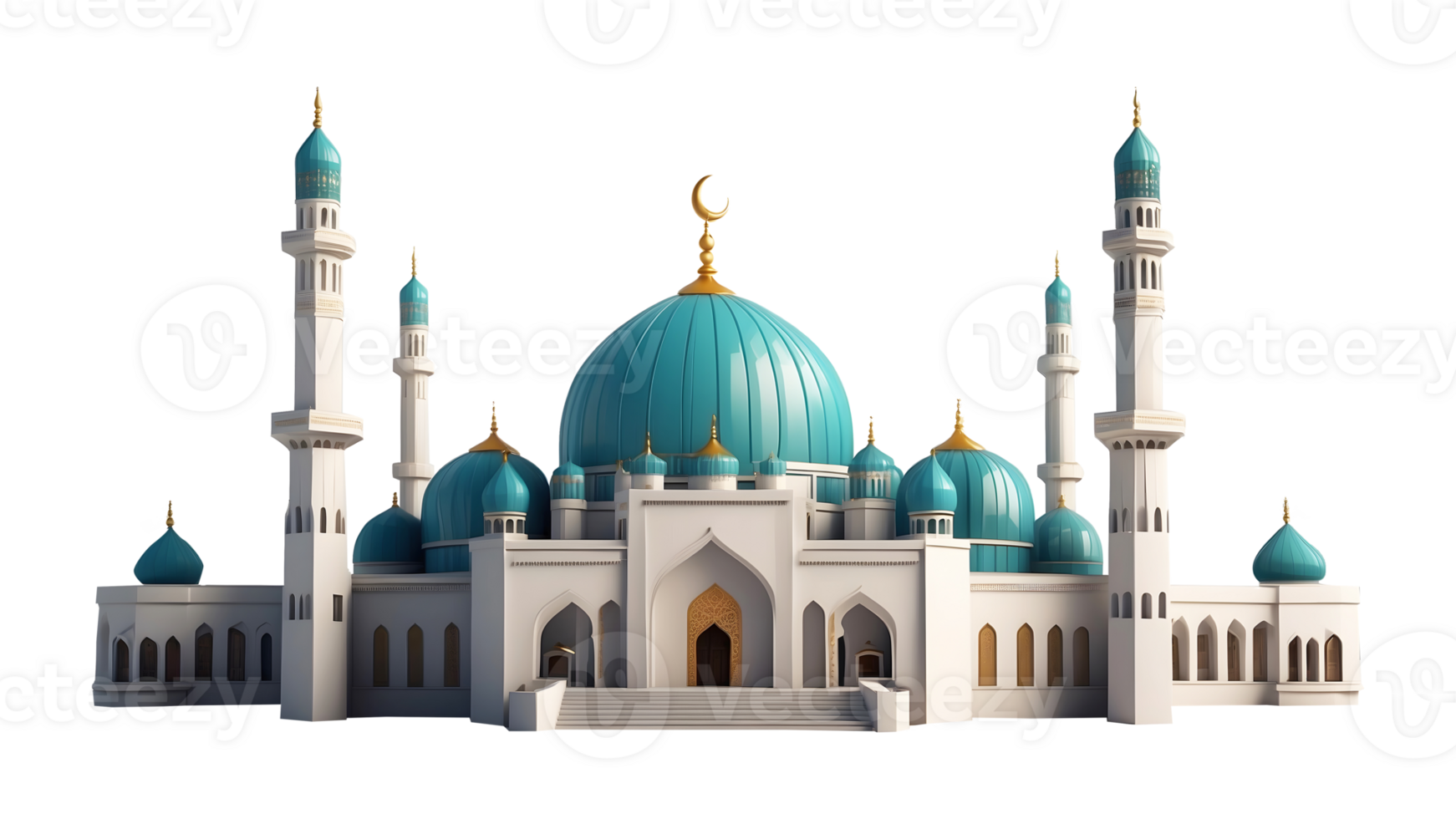 modern Mosque and dome realistic Islamic architecture isolated png