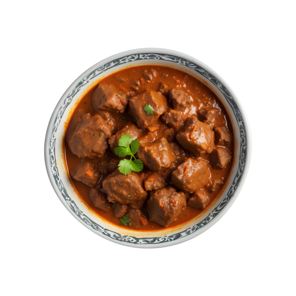 Mouthwatering Mutton Curry on a Plastic Pan Isolated on a Transparent Background png
