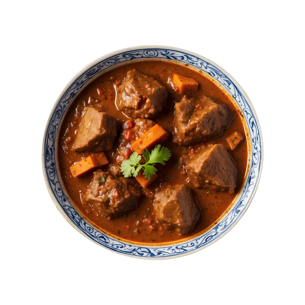 Tasty Mutton Curry on an Iron Pan Isolated on a Transparent Background png