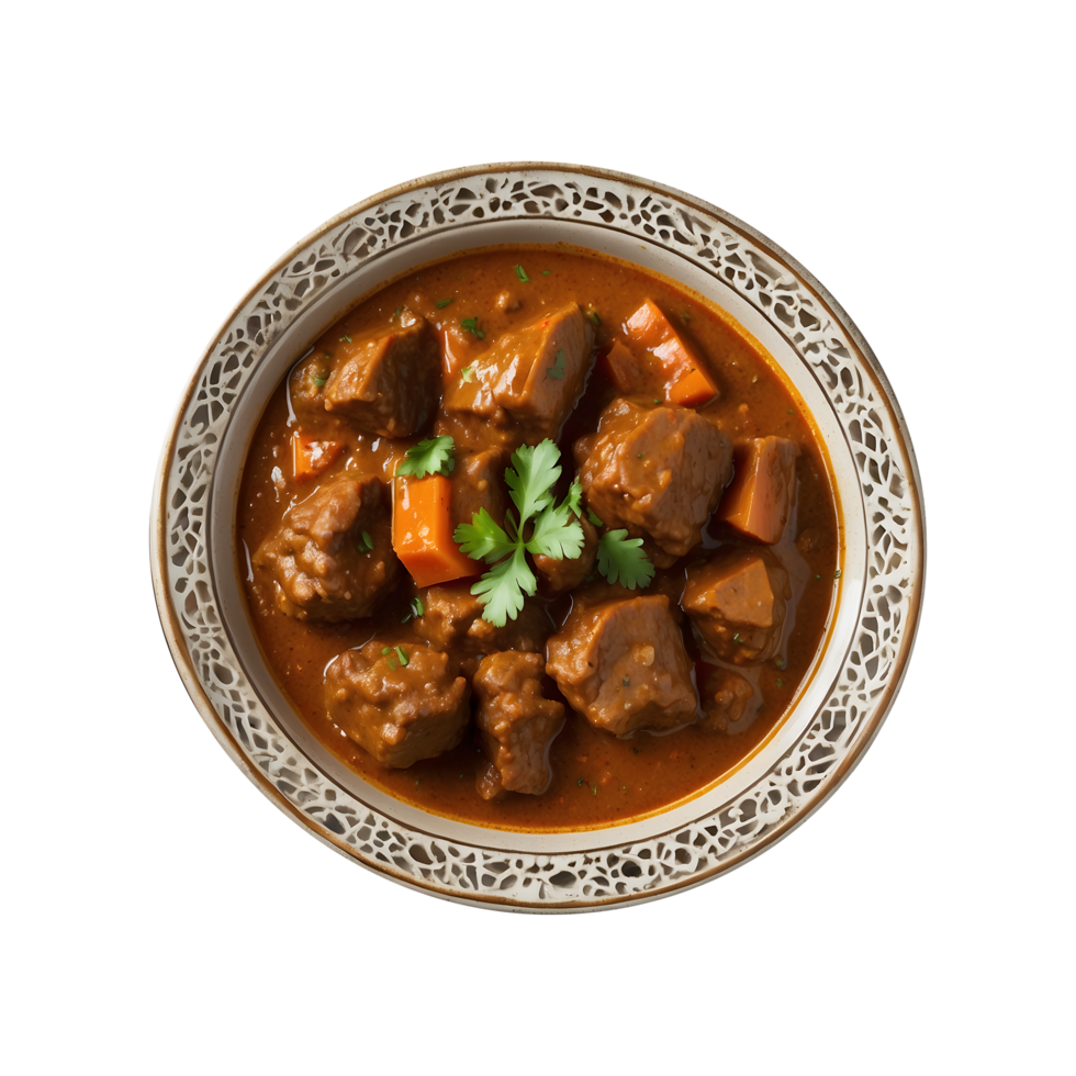 Mouthwatering Mutton Curry in a Bowl on a Plastic dis Isolated on a Transparent Background png