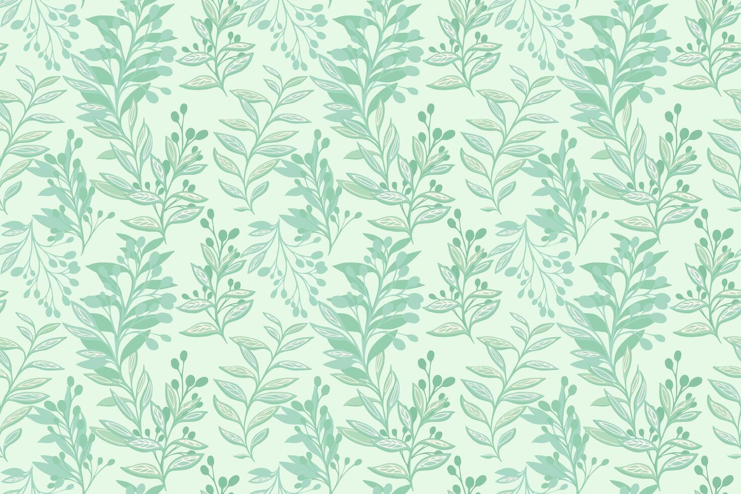 Pastel mint pattern with stylized art branches, abstract shapes leaves. Creative floral stems contemporary seamless printing. hand drawing illustration. Designs for fabric, cover, textiles vector