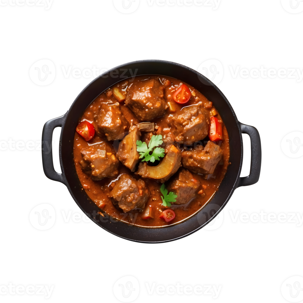 Tasty Mutton Curry on an Iron Pan Isolated on a Transparent Background. Mutton Curry Isolated on a Transparent Background png