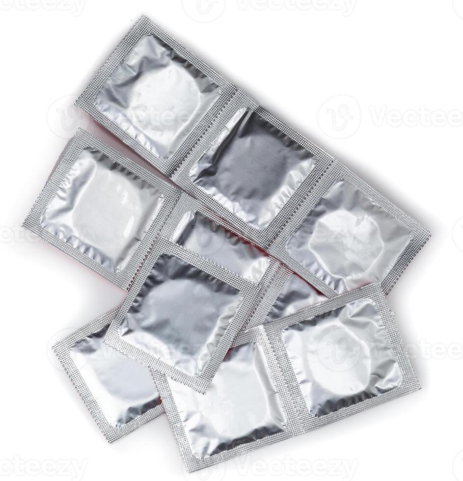Condom ready to use isolated on white background photo