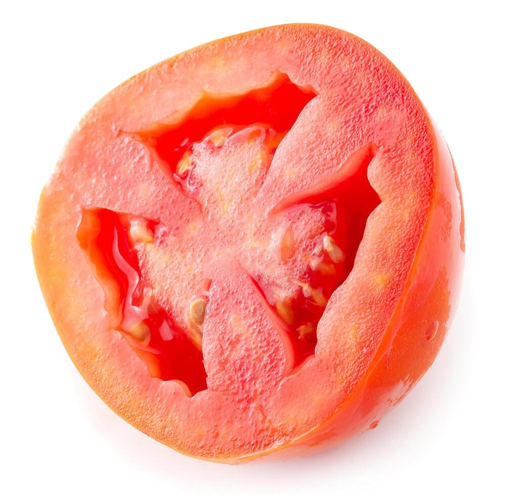 Tomato slice isolated over white background photo