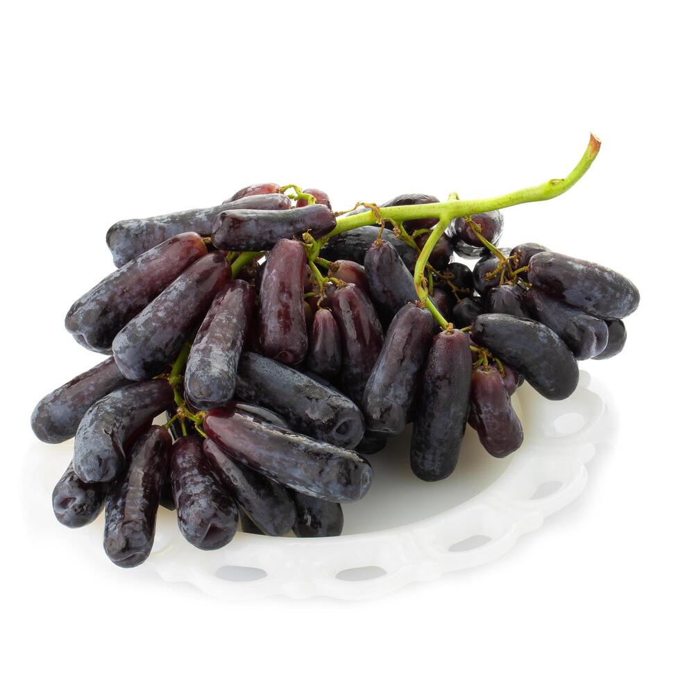Sweet black sapphire grapes on a white background. photo
