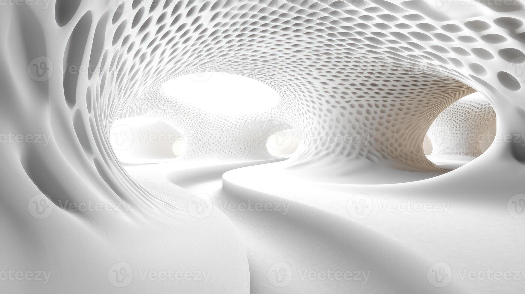Abstract White Architectural Structure with Perforated Walls photo