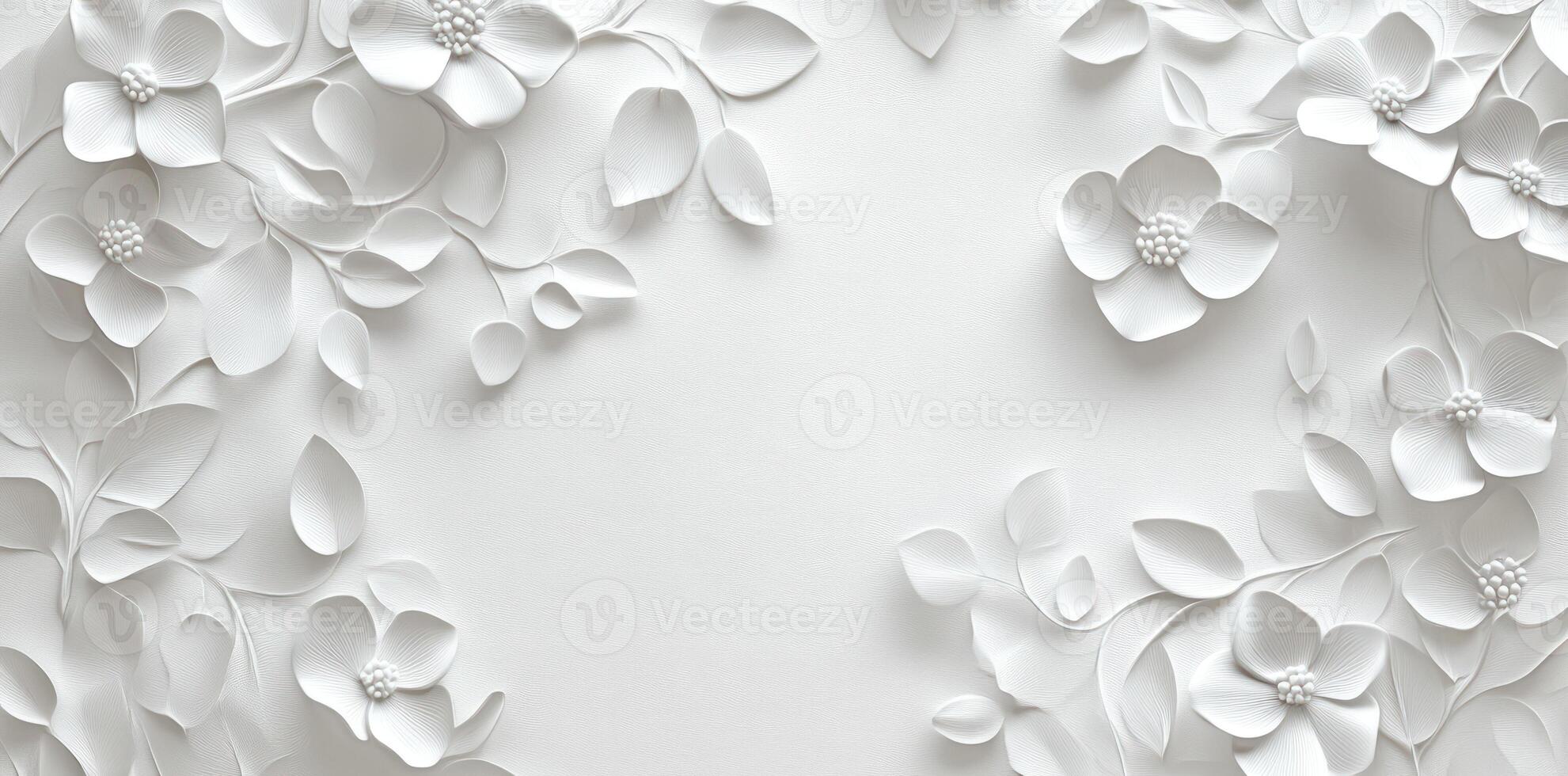 White Embossed Floral Design on White Background photo