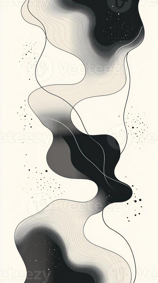 Abstract Black and White Fluid Art with Dotted Details photo