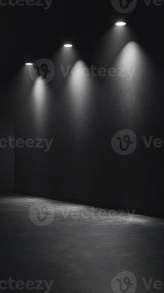 Three Spotlights Illuminating a Dark Room photo