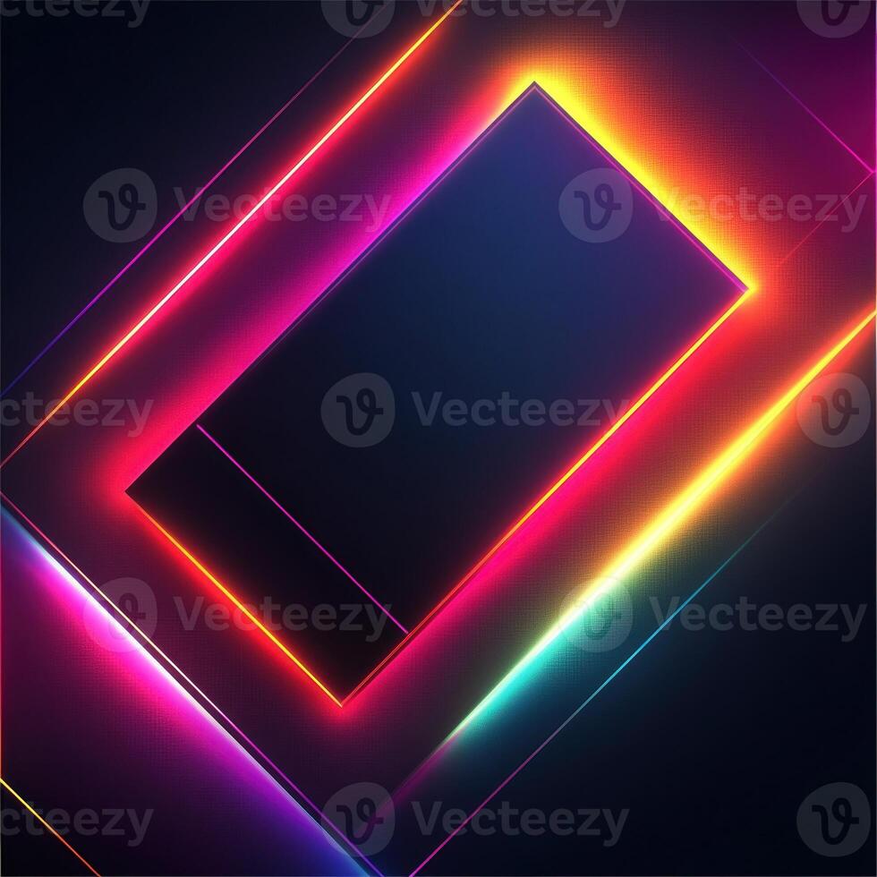 Abstract Background with Neon Lights and a Black Rectangular Frame photo