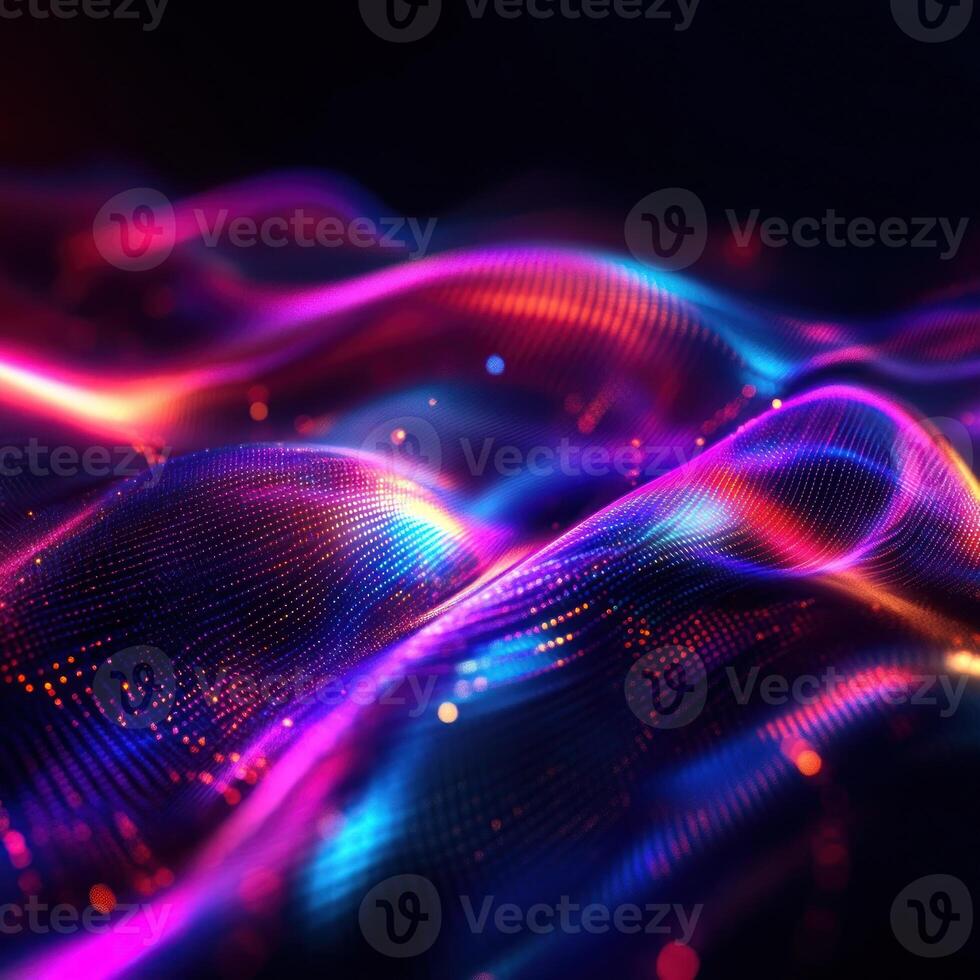 Abstract Wavy Pattern with Neon Lights and Dots photo