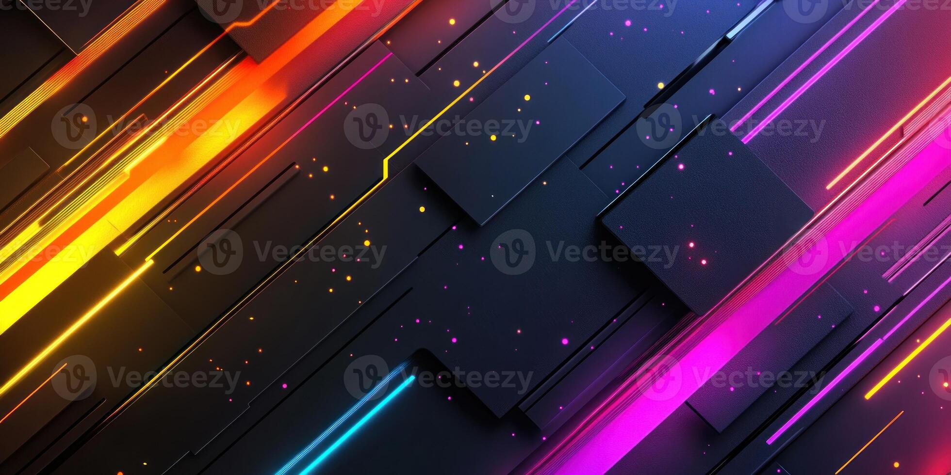 Abstract Neon Lights on Black Geometric Background photo