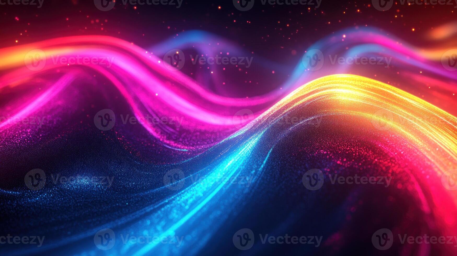 Abstract Wavy Pattern with Glowing Neon Lights and Sparkling Particles photo