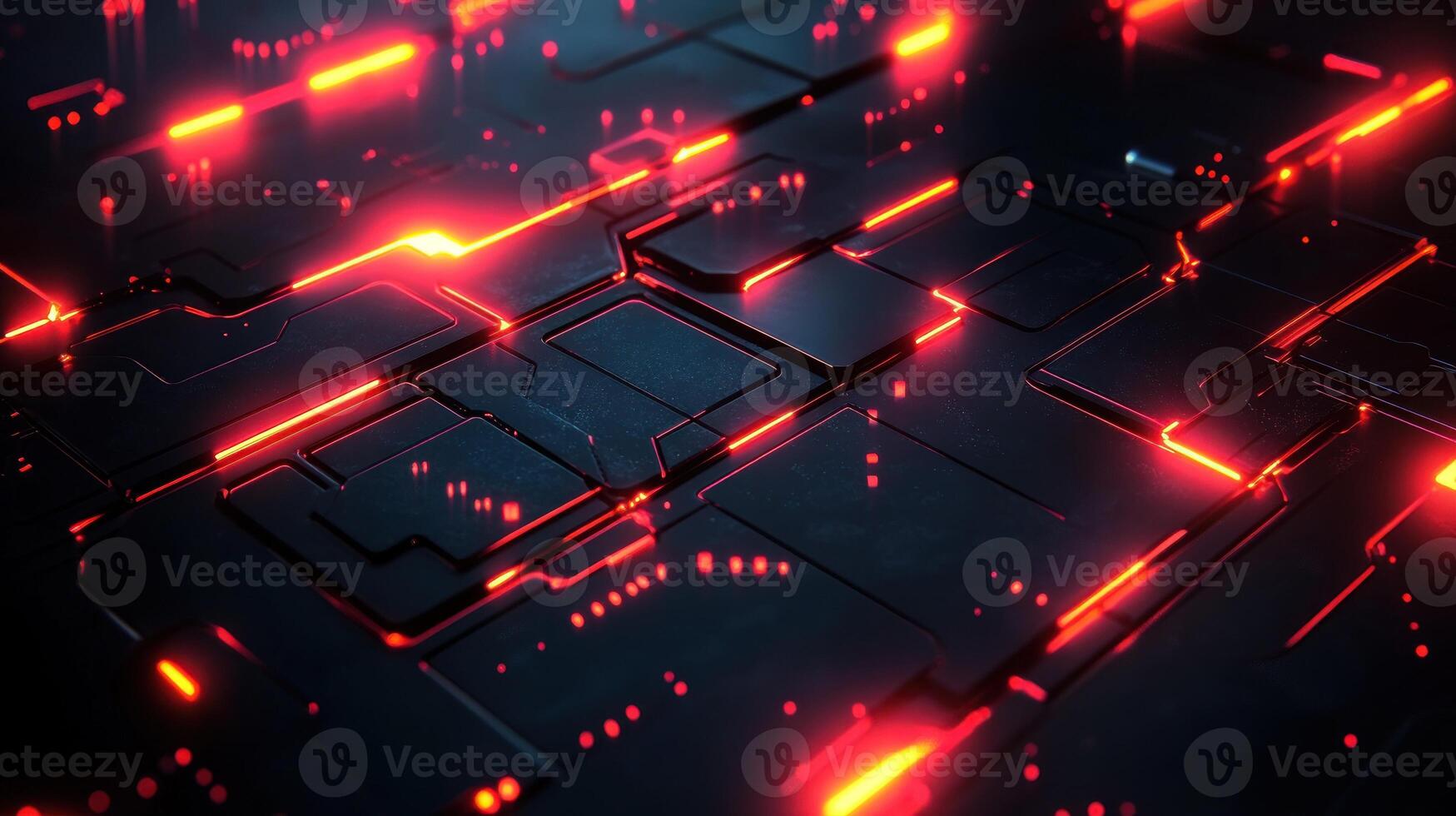 Abstract Futuristic Surface with Red Glowing Lines photo