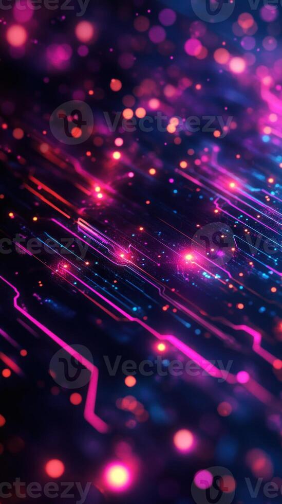 Abstract Futuristic Circuit Board with Neon Lights photo