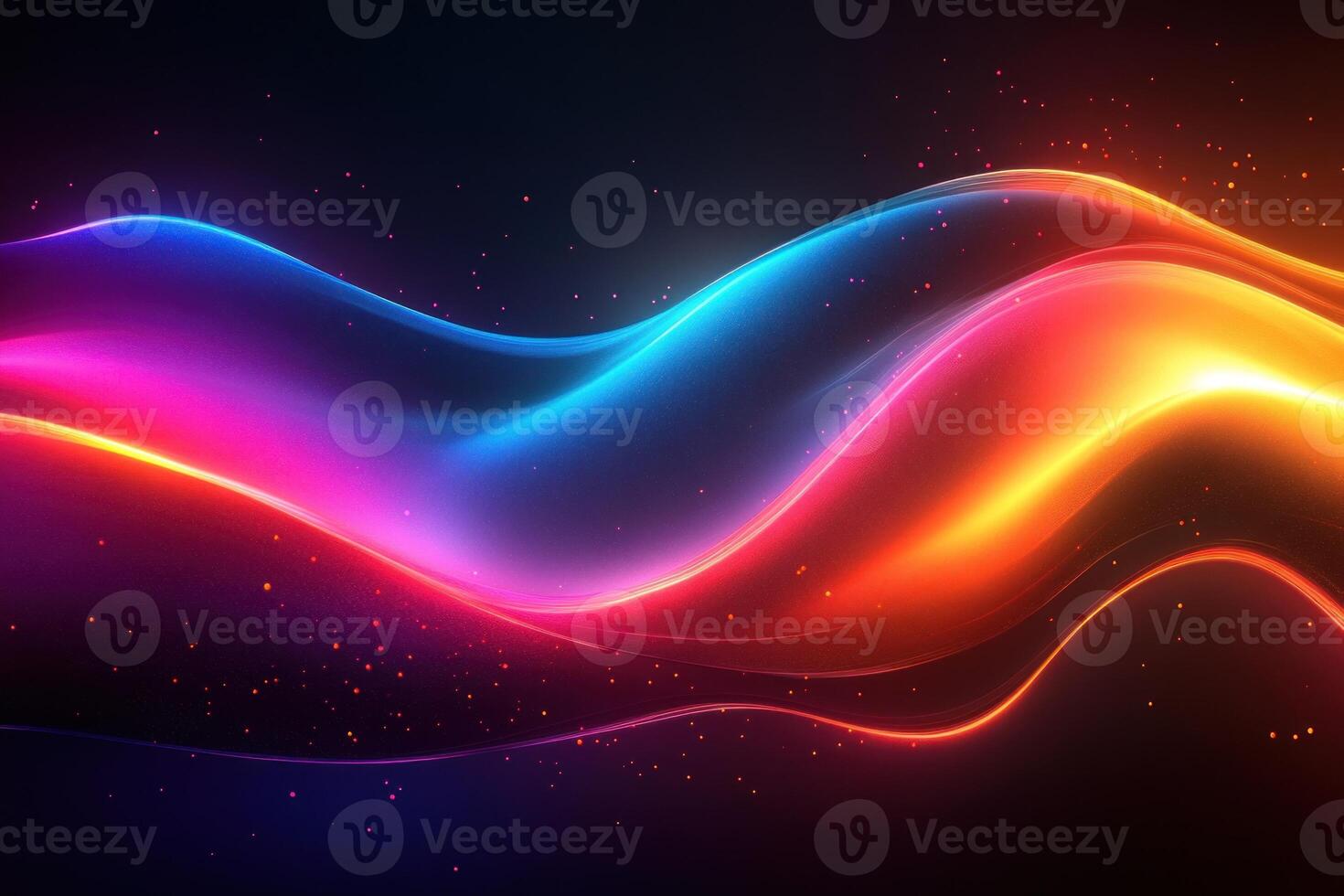 Abstract Neon Waves with Glowing Particles in Dark Space photo