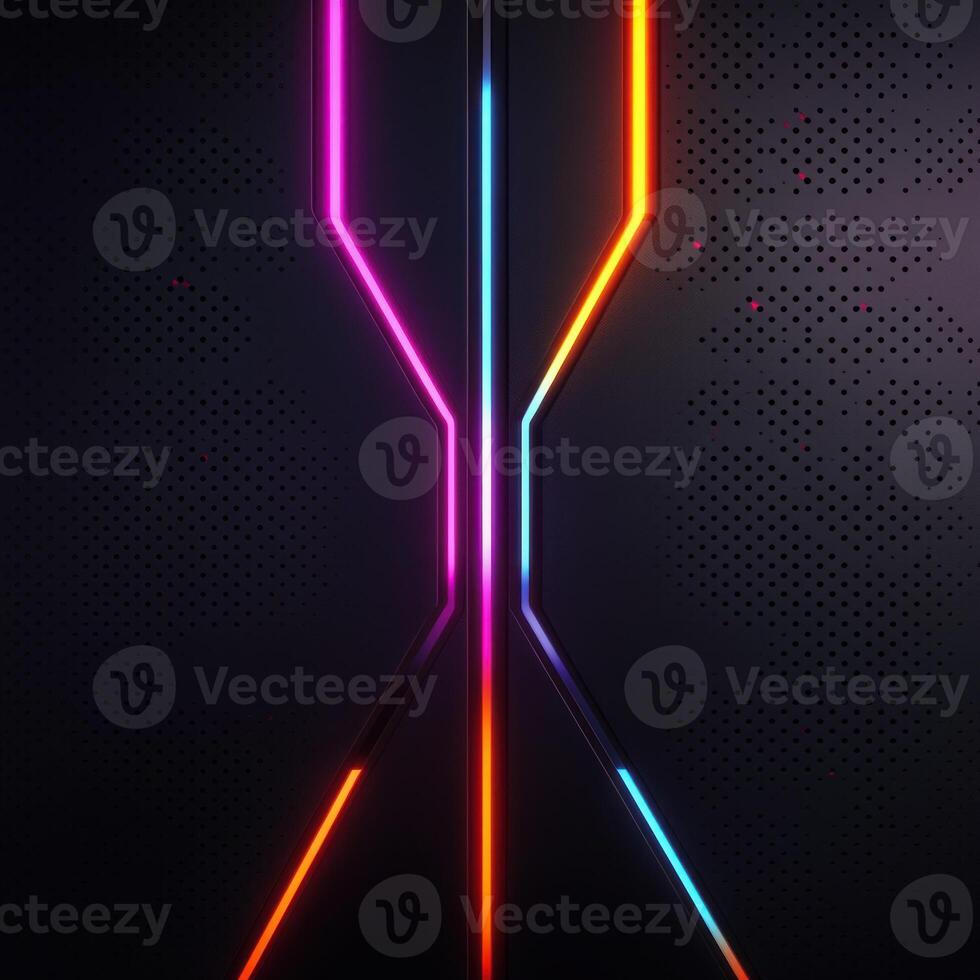 Abstract Dark Background with Neon Lines and Perforated Surface photo