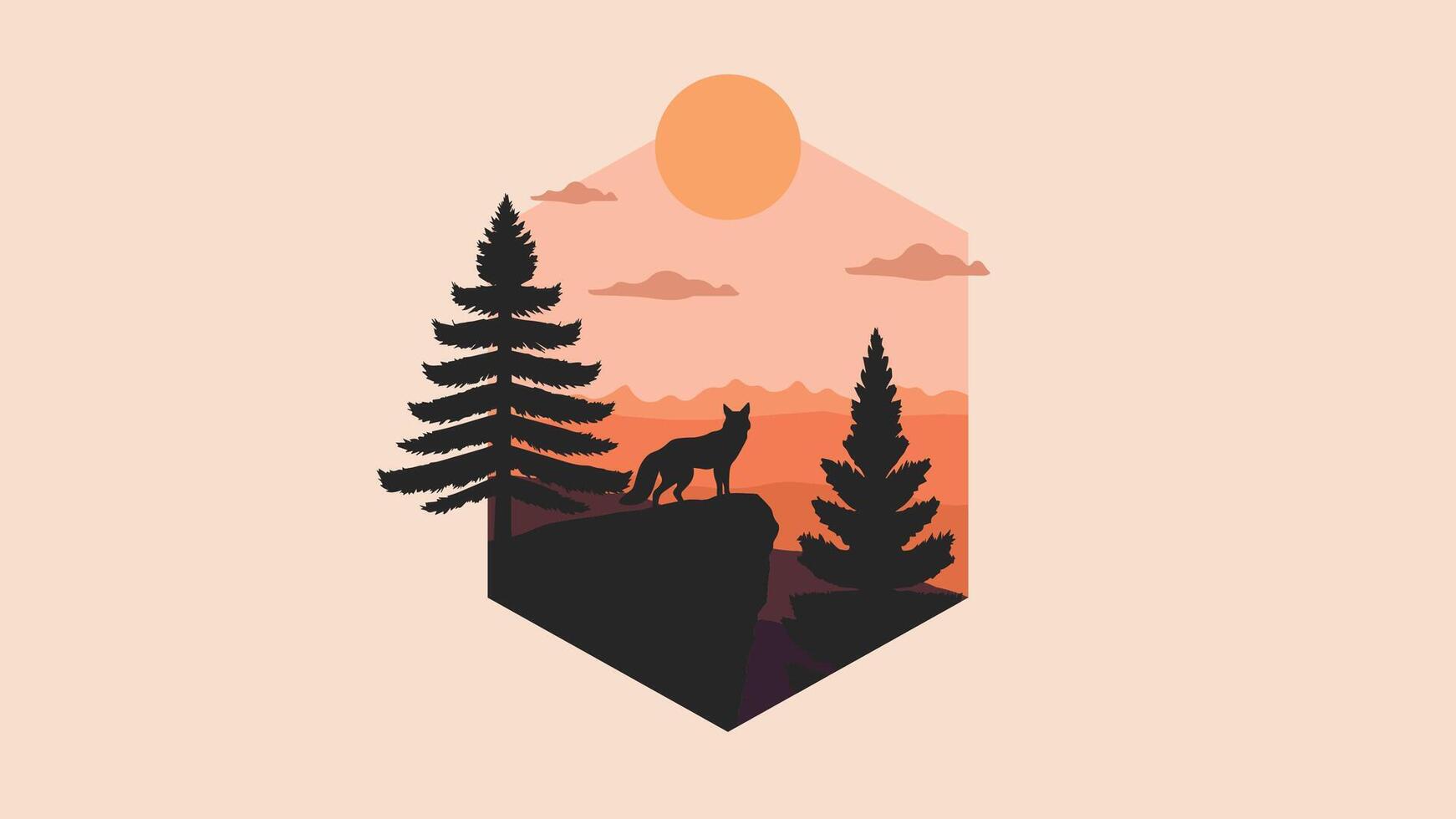 Minimalist Wilderness Landscape Background Framed in a Hexagon vector