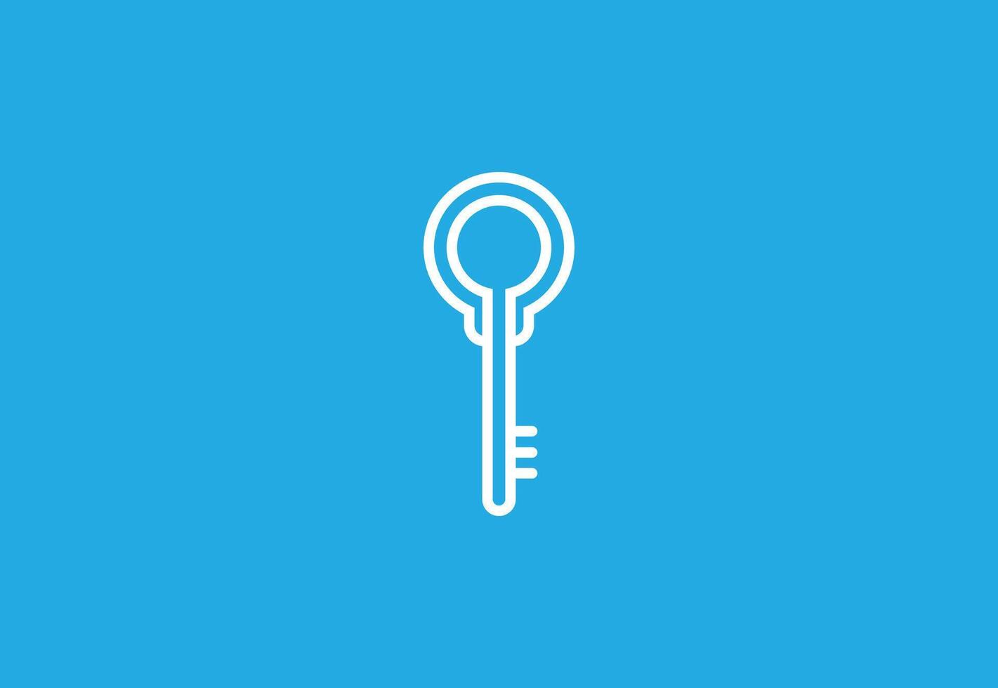 Minimalist White Key Logo on Blue Background - Secure Access Symbol vector