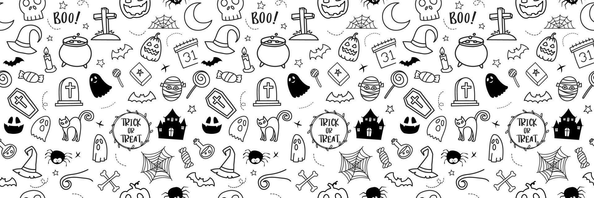 Halloween hand drawn pattern seamless background. Cover halloween doodle style for textile fabric cute design. vector