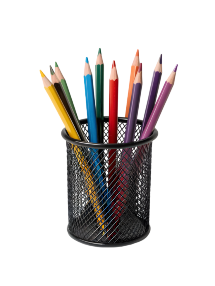 Black mesh-like container holding multiple colors on transparent background png