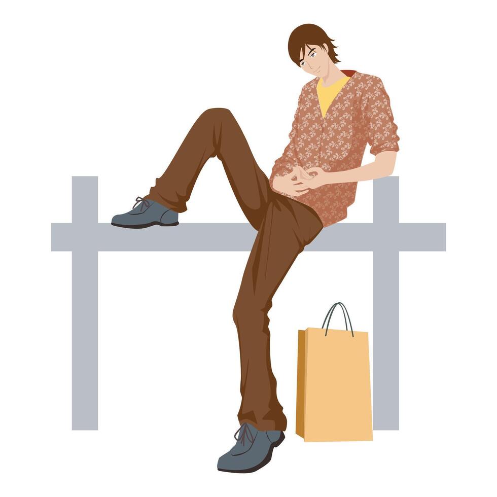 A men sit on the park. vector