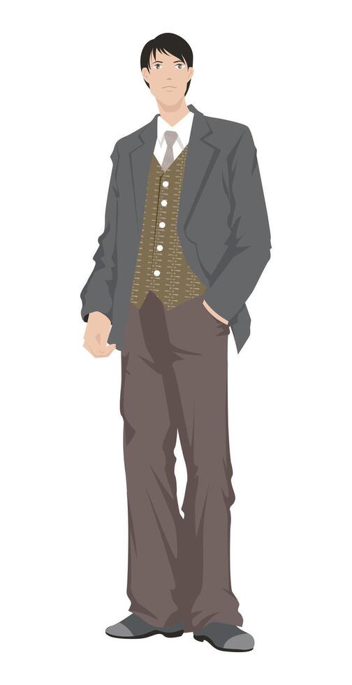 Fashion figure illustration, A stylish business men is standing with a different poses and he has wearer a beautiful outfit. vector