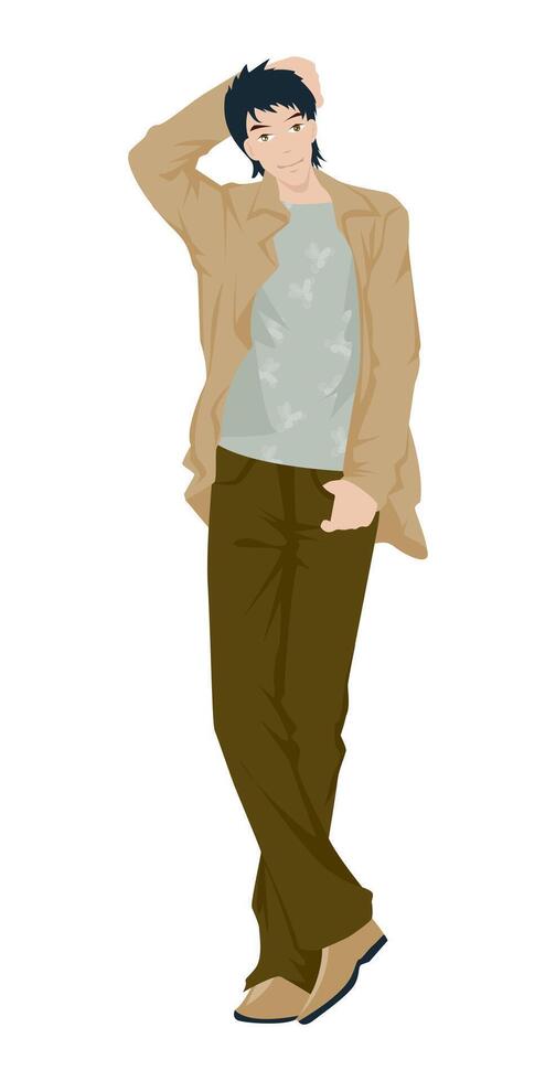 Fashion figure illustration, A smart young men is standing with a different poses and he has wearer a beautiful outfit. vector