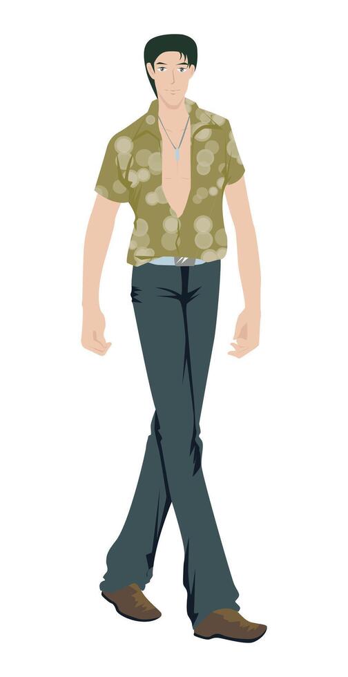 Fashion figure illustration, A beautiful young men is standing with a different poses and he has wearer a beautiful outfit. vector