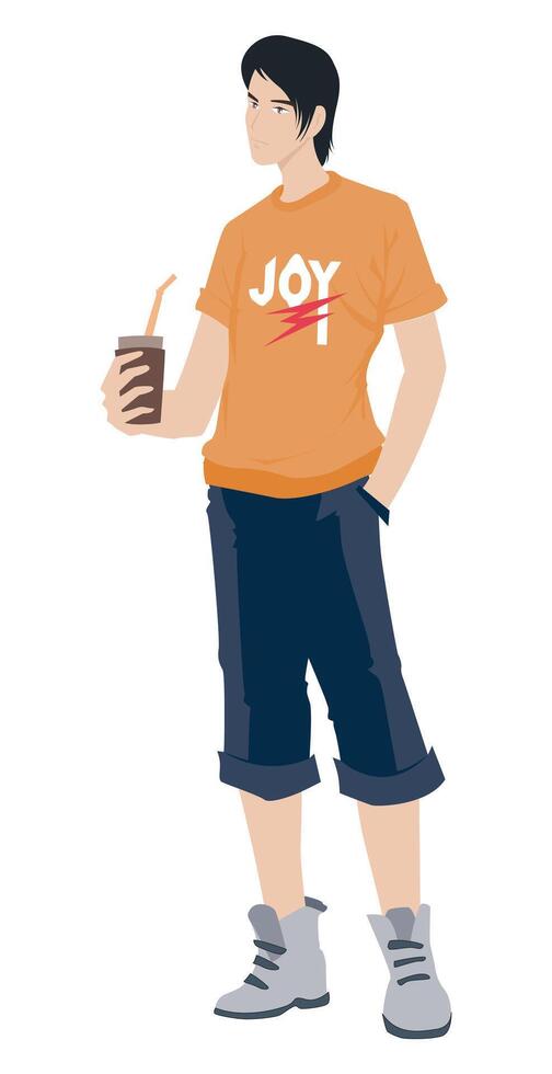 Fashion figure illustration, A men is drinking a glass of juice. vector