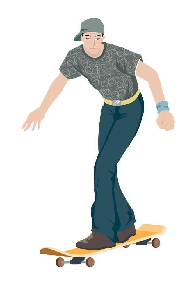 Fashion figure illustration, a men is skating. vector