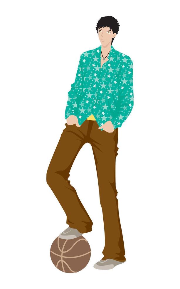Fashion figure illustration, A smart young men is standing with a different poses and he is playing a football. vector