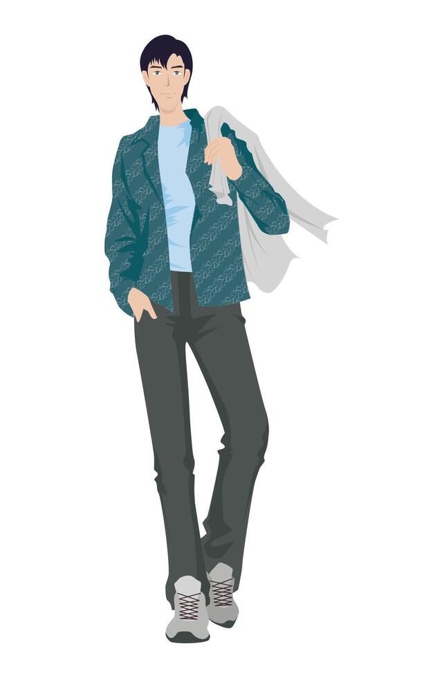 Fashion figure illustration, A men is walking on the road and he has wearer a fashionable outfit. vector