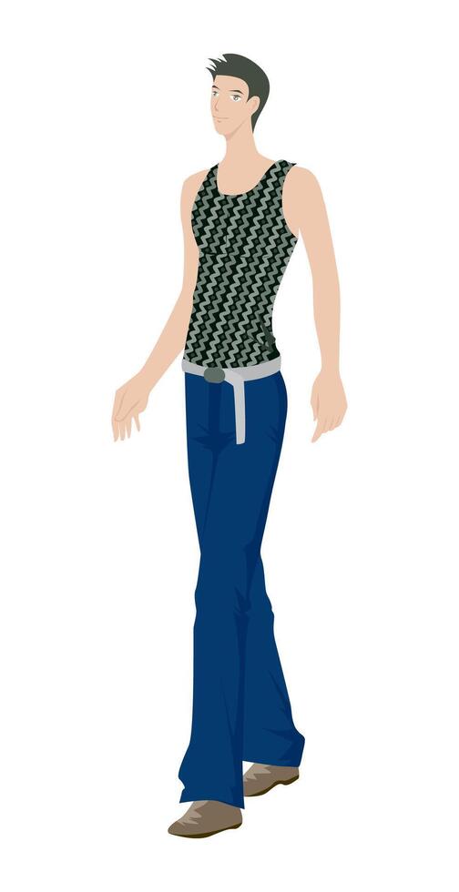 Fashion figure illustration, Tank top and trousers on his body. vector
