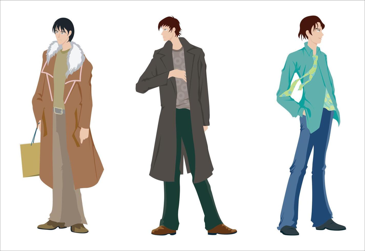 Fashion figure illustration with three men are wearing a winter outfit. vector